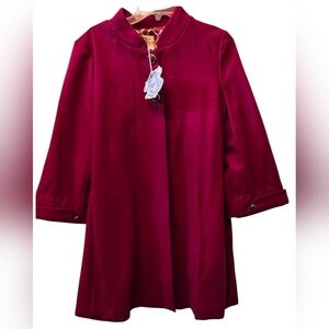 Tulle Beautiful Women Dressy Dark Red Car Coat with Button Details 3/4th Sleeves